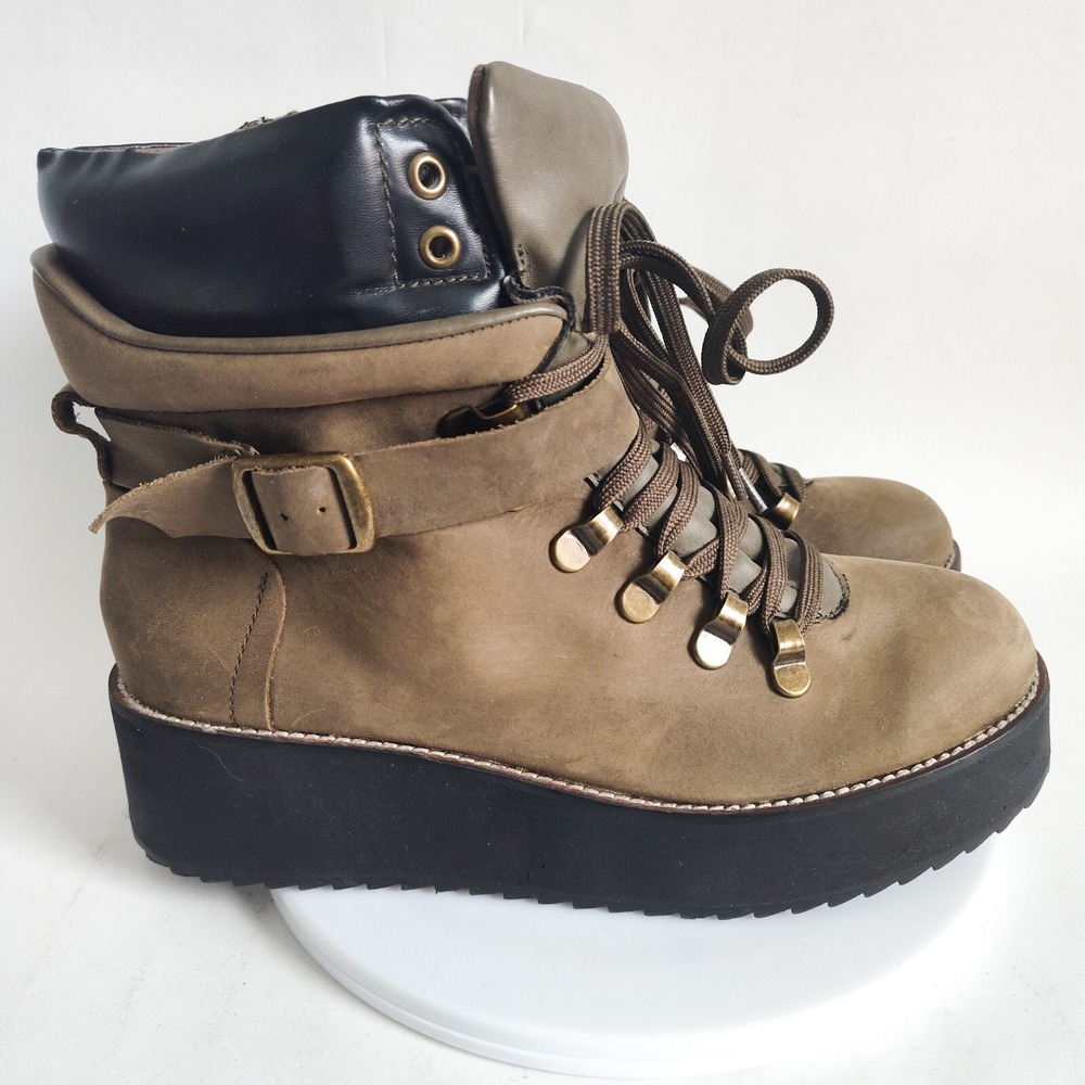 Steve Madden Combat Boots Womens Size 6.5 Olive Green "Hiking" Lace-Up Platform